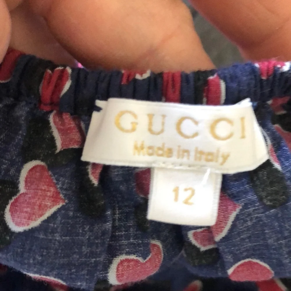 GUCCI Jumpsuit Cotton Size 12 Ruffle Novelty Heart Romper Heart Made in Italy
